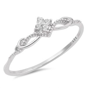 Delicate Sterling Silver Ring with Clear CZ Stones